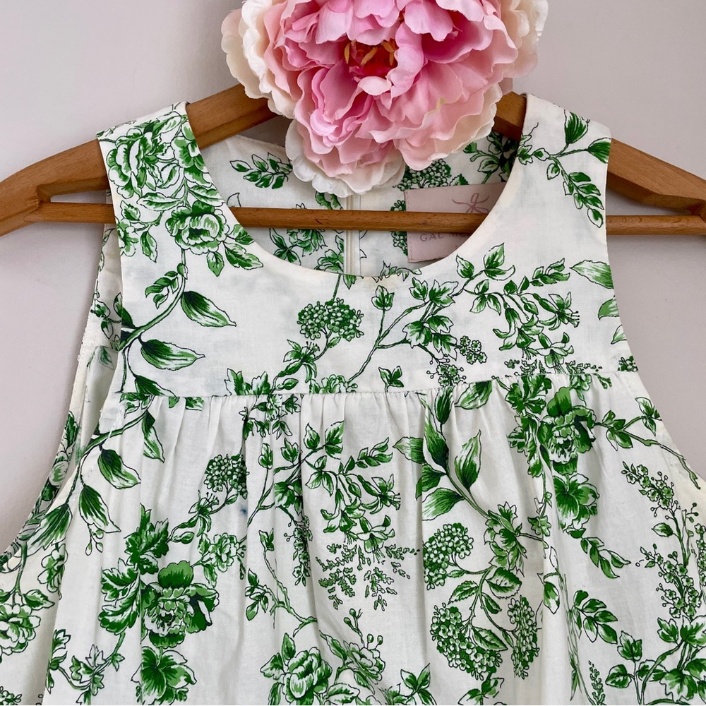 Gal Meets Glam Lisa Green White Toile Floral Tiered Mini Dress 4 - Picture 11 of 16